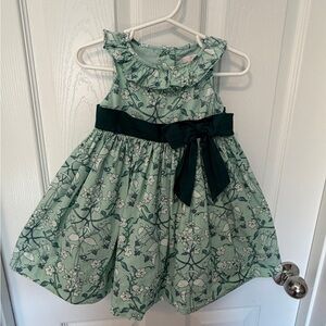 Janie and Jack Mint Green Floral Dress with Dark Green Bow